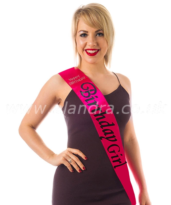 Hot Pink Birthday Girl Sash with Diamante